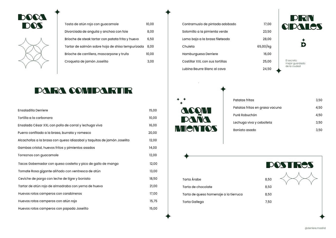 RESTAURANTE DERRIÈRE Carta