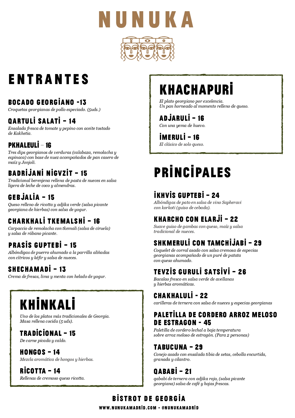 Restaurante Nunuka - Bistró Madrid Carta